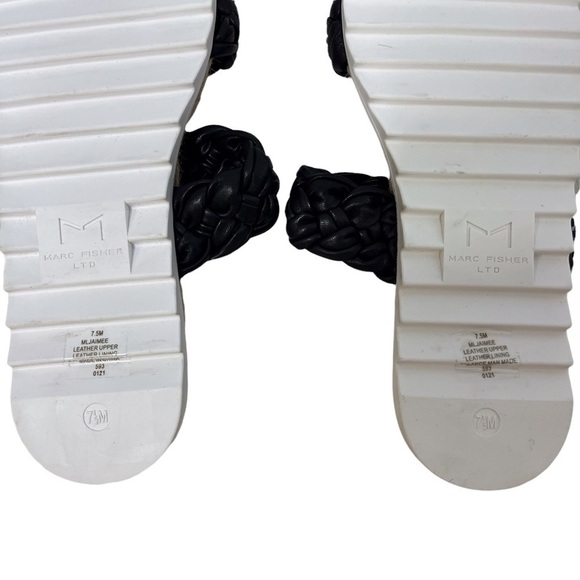 Marc Fisher Jaime Braided Flat Espadrille Slip On Sandal Size 7.5 Black Leather - Picture 11 of 11
